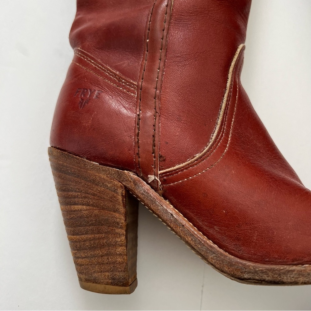 Vintage Redwood Mahogany Red Leather Tall Heeled Boot Size 5.5 - Picture 2 of 13